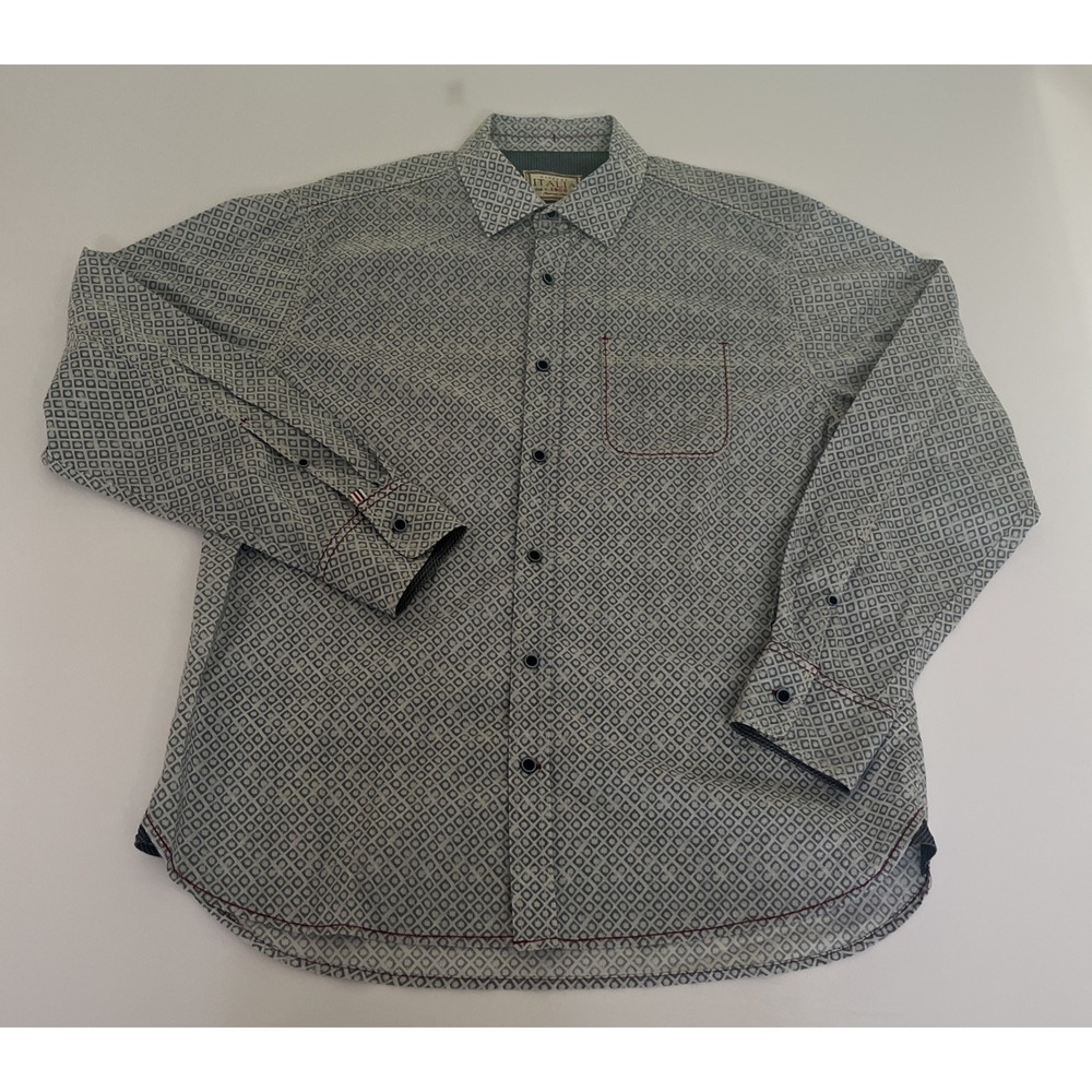 Vintage Italia c.1958 Shirt Mens L Blue Geometric Pattern Button Up Long Sleeve